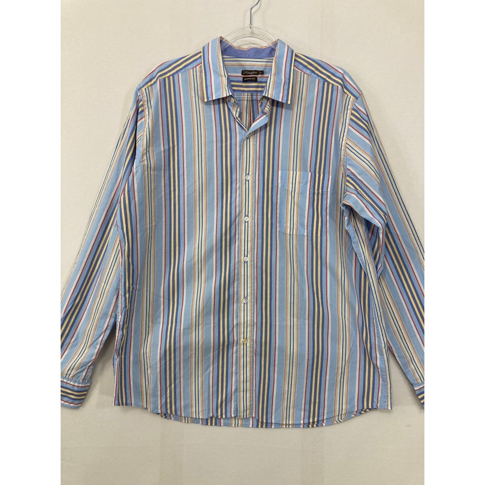 J.McLaughlin Mens‎ Button Down XL Blue Multi Stripe Modern Fit Long Sleeve